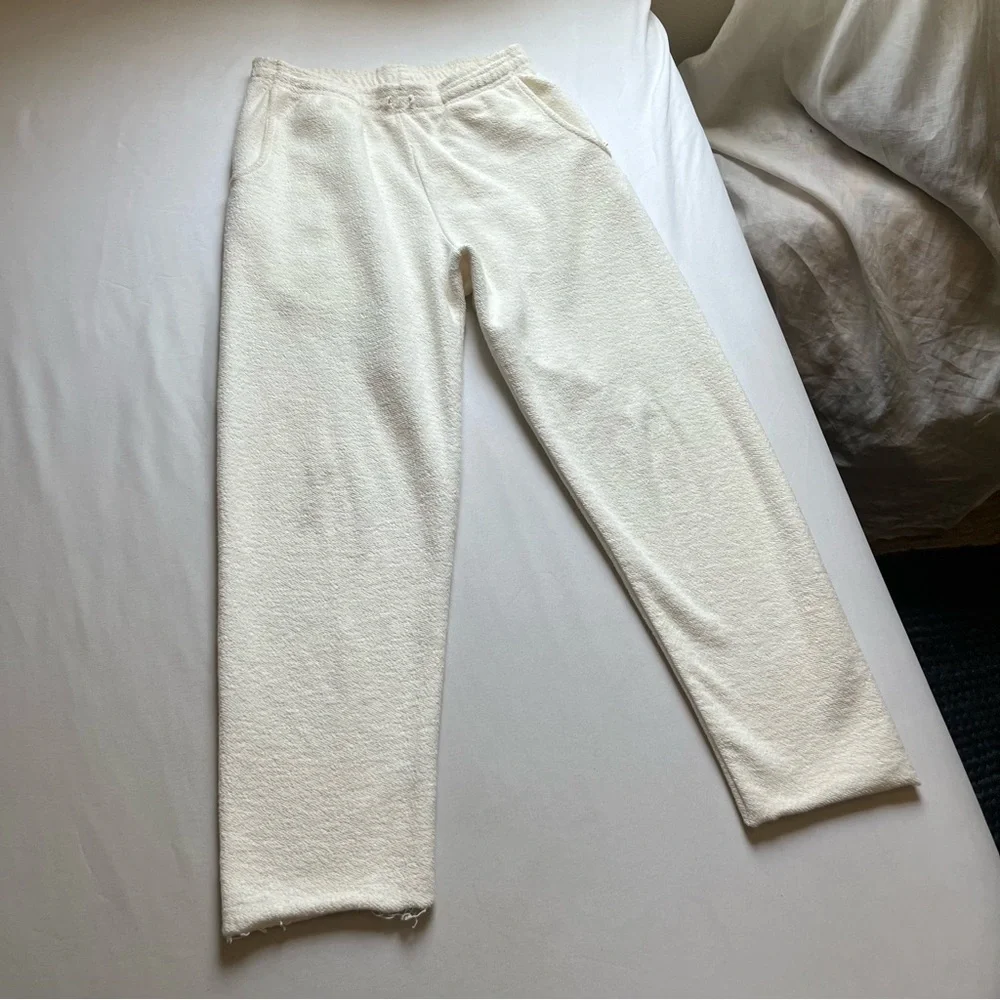 MADHAPPY ivory cream terry knit elastic waist cropped‎ tapered leg pants